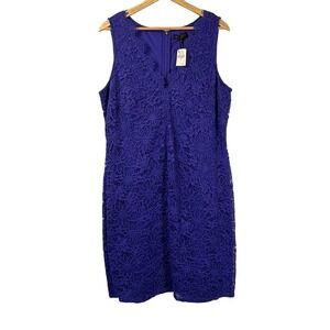 Donna Karan Lace V Neck Scalloped Sheath Dress‎ Blue Violet Lined Womens 14 NWT